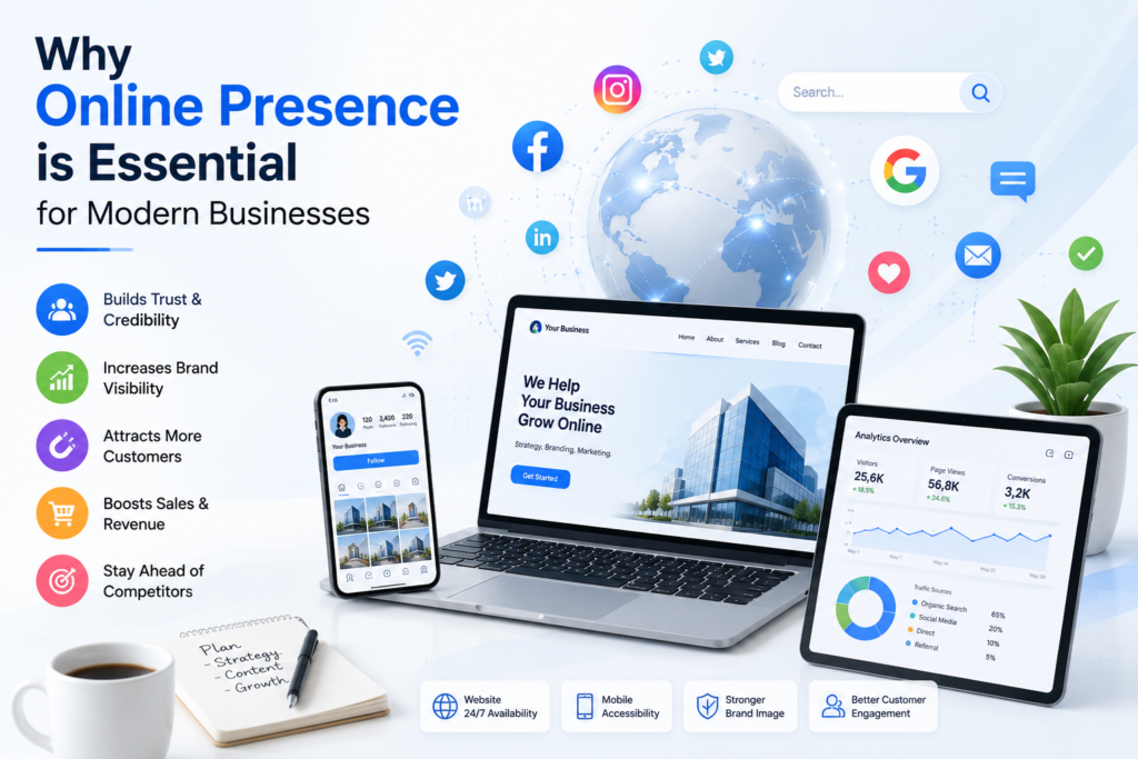 Why online presence is essential for modern businesses digital marketing concept image